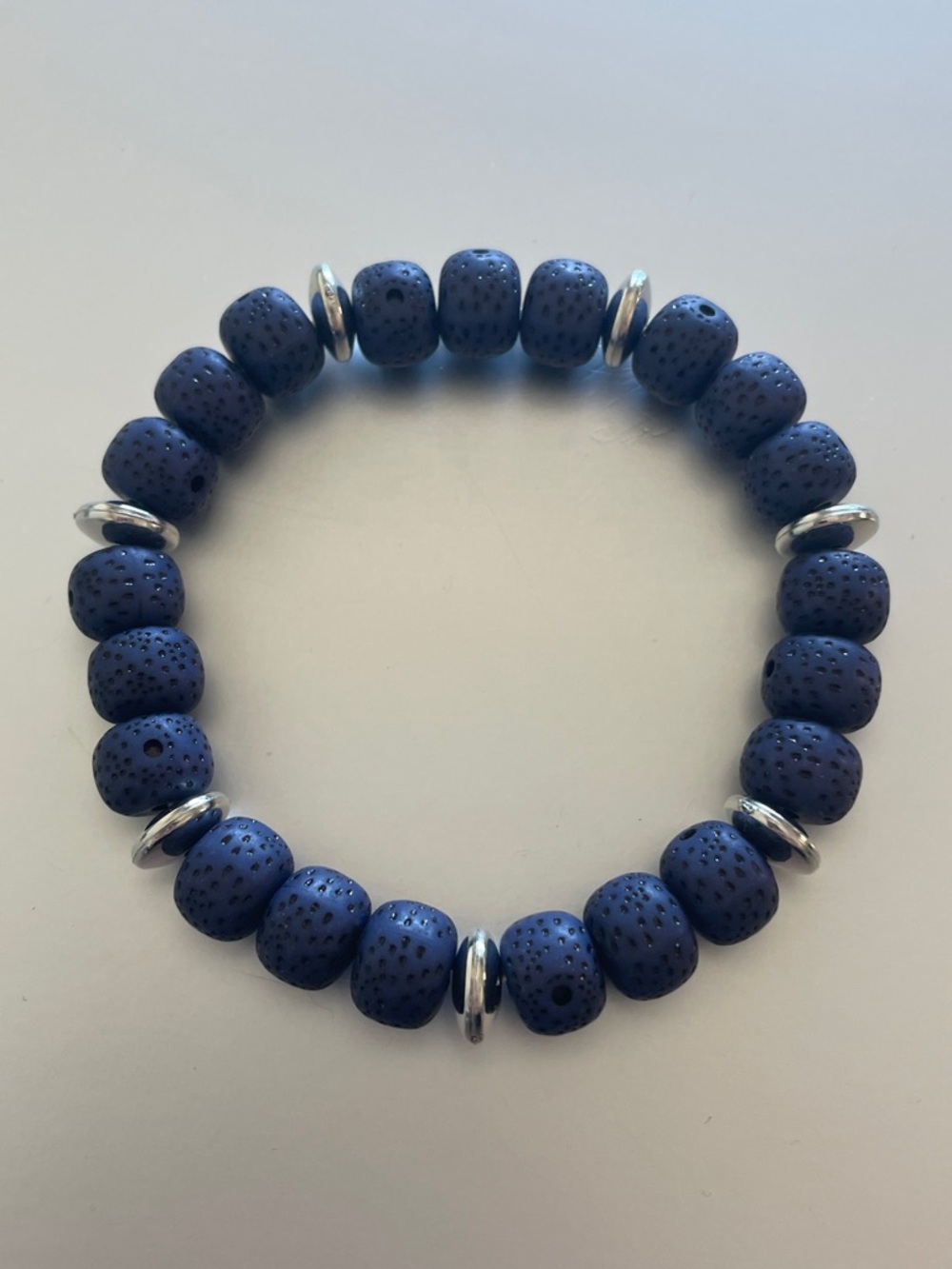 Women’s Blue Beaded Stretch Bracelet with Silver Accents - Unbranded